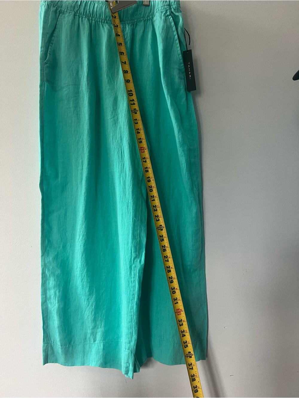 Tahari Turquoise high waist Wide-Leg Linen-Pants made in India - Picture 5 of 5